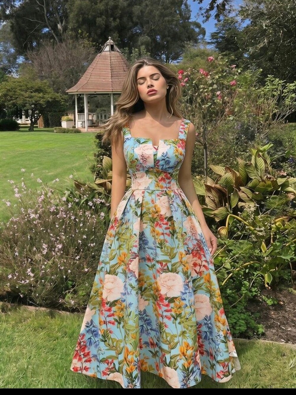 SALE ** BRAND NEW ** Floral Square-Neck Midi Dress in  Blue